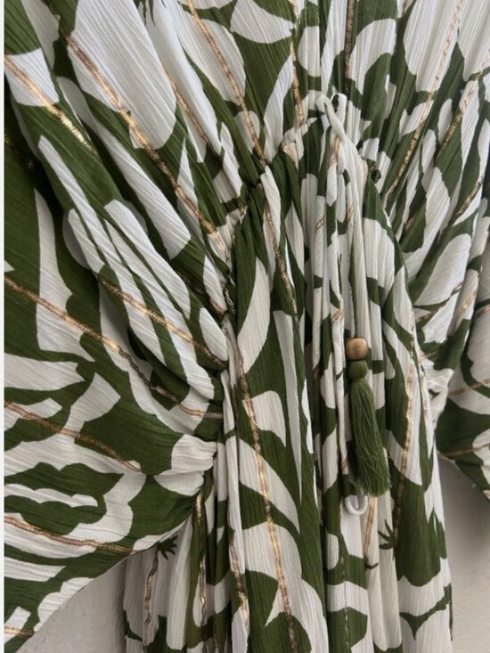 Tropical Floral Maxi Dress | Green White | L/XL | Resort Kimono Sleeve - Picture 4 of 11